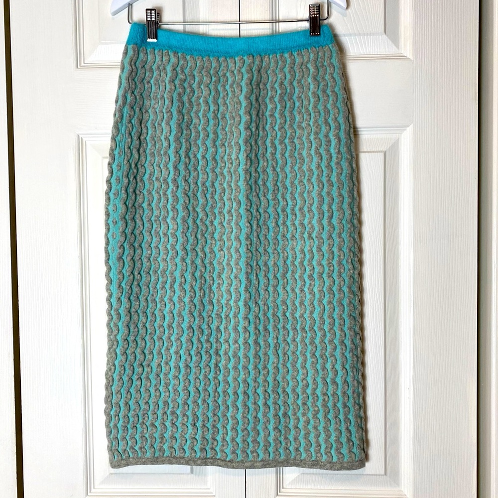 Cashmere Aqua and Gray Knit Pencil Skirt